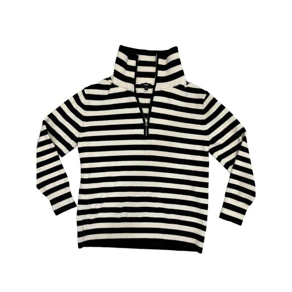 Express Women’s Quarter Zip, XS Black/White Striped Viscose Blend Cozy Soft - Picture 1 of 11